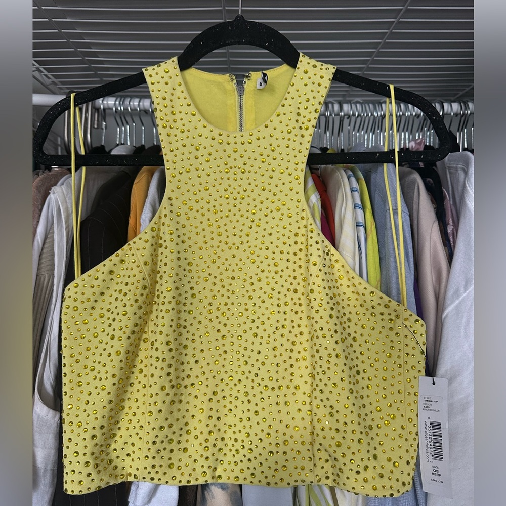 Alice + Olivia Yellow Rhinestone Sample Top (S)